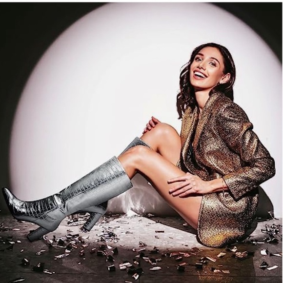 Modatope Women'sKnee High Boots Calf High Crocodile Boots Block Heel Pointed - Picture 4 of 13